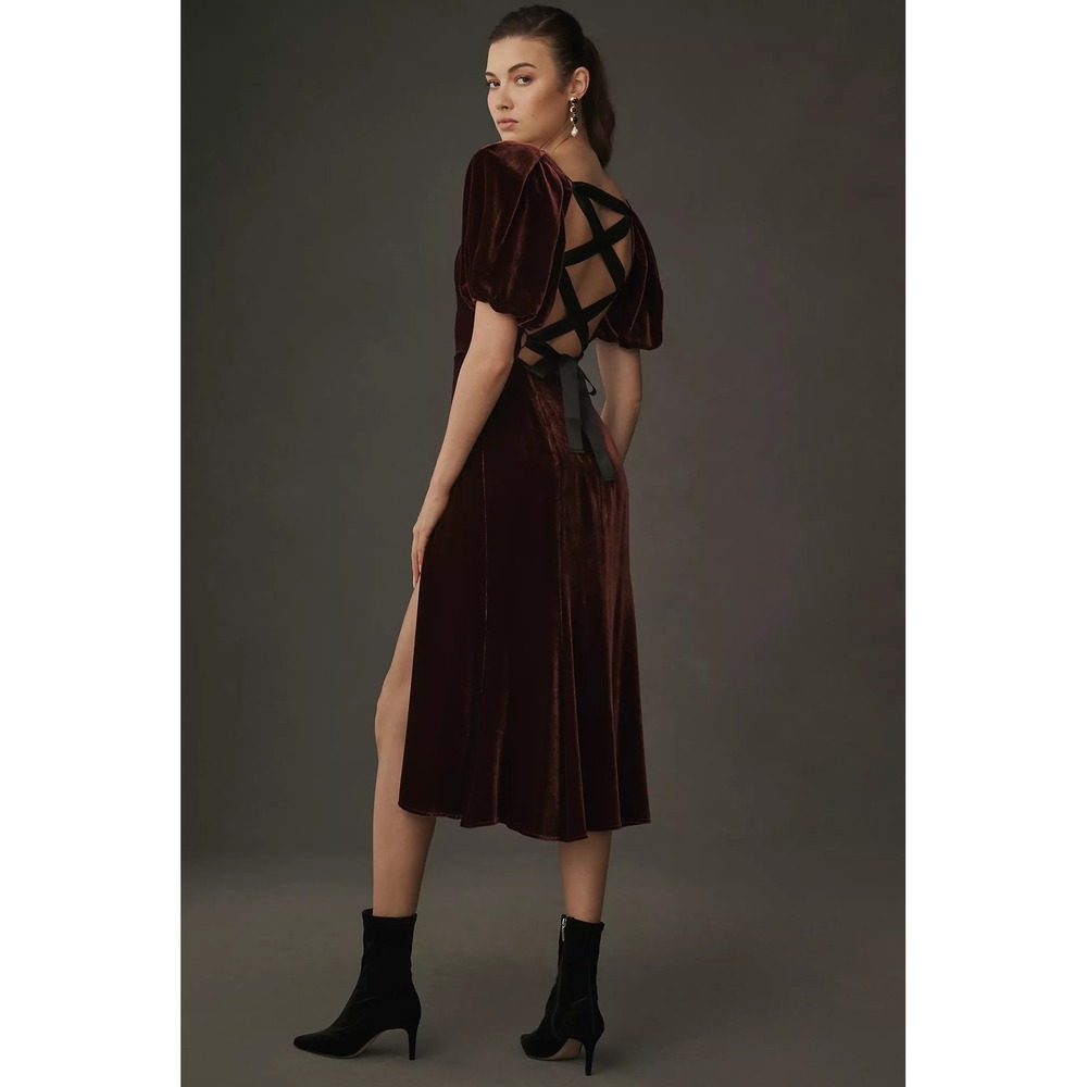 NWT Reformation Jocelyn Velvet Dress Size 12‎ Wine Holiday Open Back Midi Gown